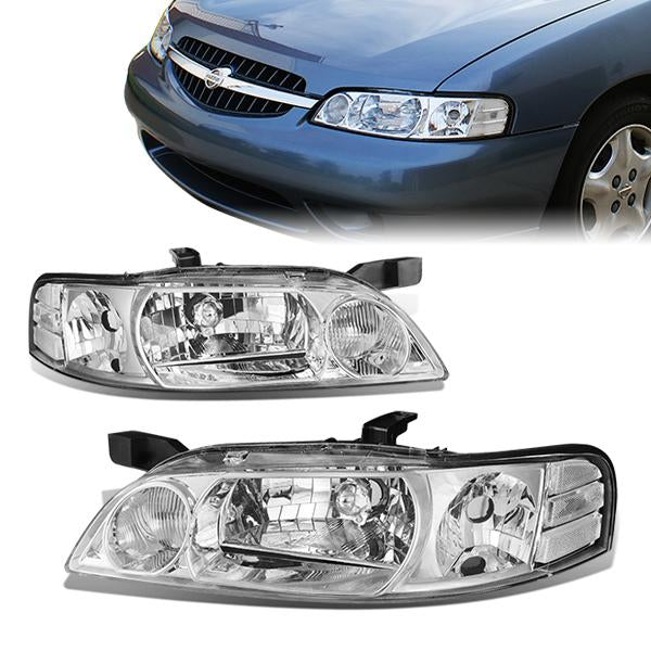 DNA Motoring, 00-01 Nissan Altima Headlights - Chrome Housing Clear Corner