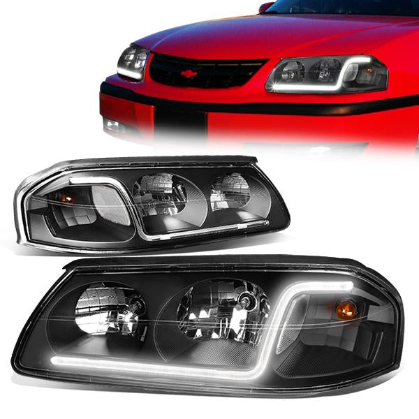 DNA Motoring, 00-05 Chevy Impala LED DRL Headlights - Black Housing Clear Corner