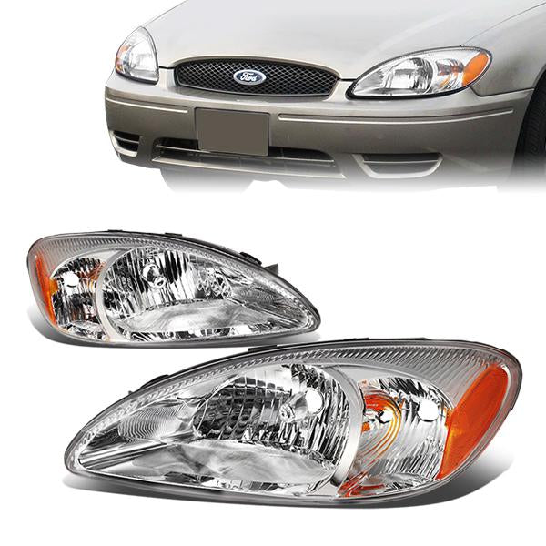 DNA Motoring, 00-07 Ford Taurus Headlights - Chrome Housing Amber Corner