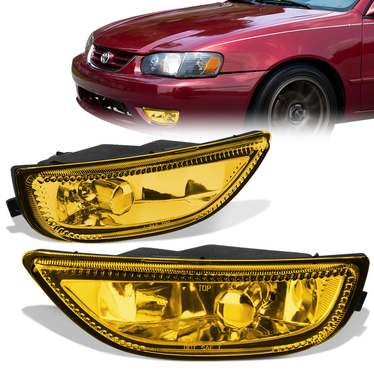 DNA Motoring, 01-02 Toyota Corolla Amber Lens Fog Lights - w/Light Bulbs