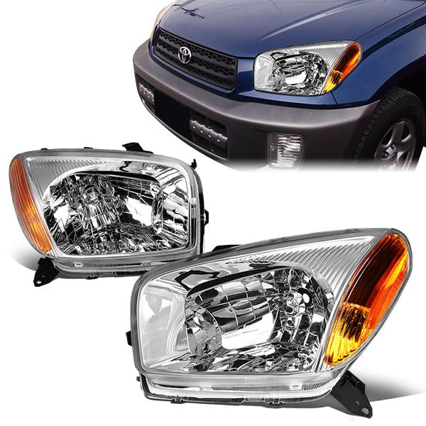 DNA Motoring, 01-03 Toyota RAV4 Headlights - Chrome Housing Amber Corner