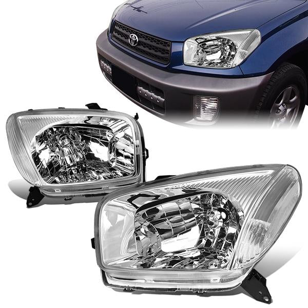 DNA Motoring, 01-03 Toyota RAV4 Headlights - Chrome Housing Clear Corner