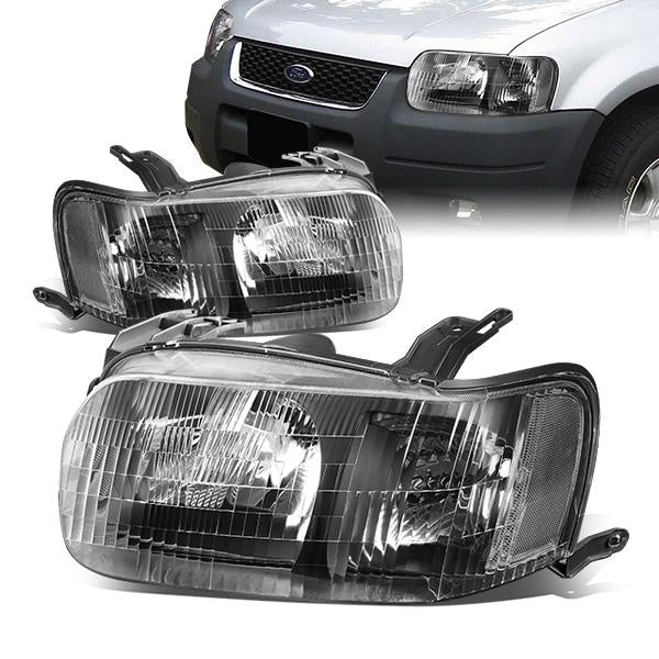 DNA Motoring, 01-04 Ford Escape Headlights - Black Housing Clear Corner