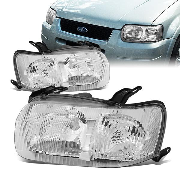 DNA Motoring, 01-04 Ford Escape Headlights - Chrome Housing Clear Corner