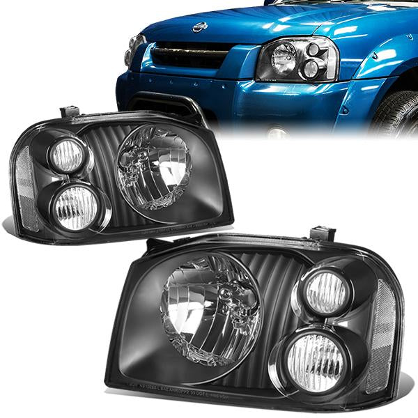 DNA Motoring, 01-04 Nissan Frontier Headlights - Black Housing Clear Corner