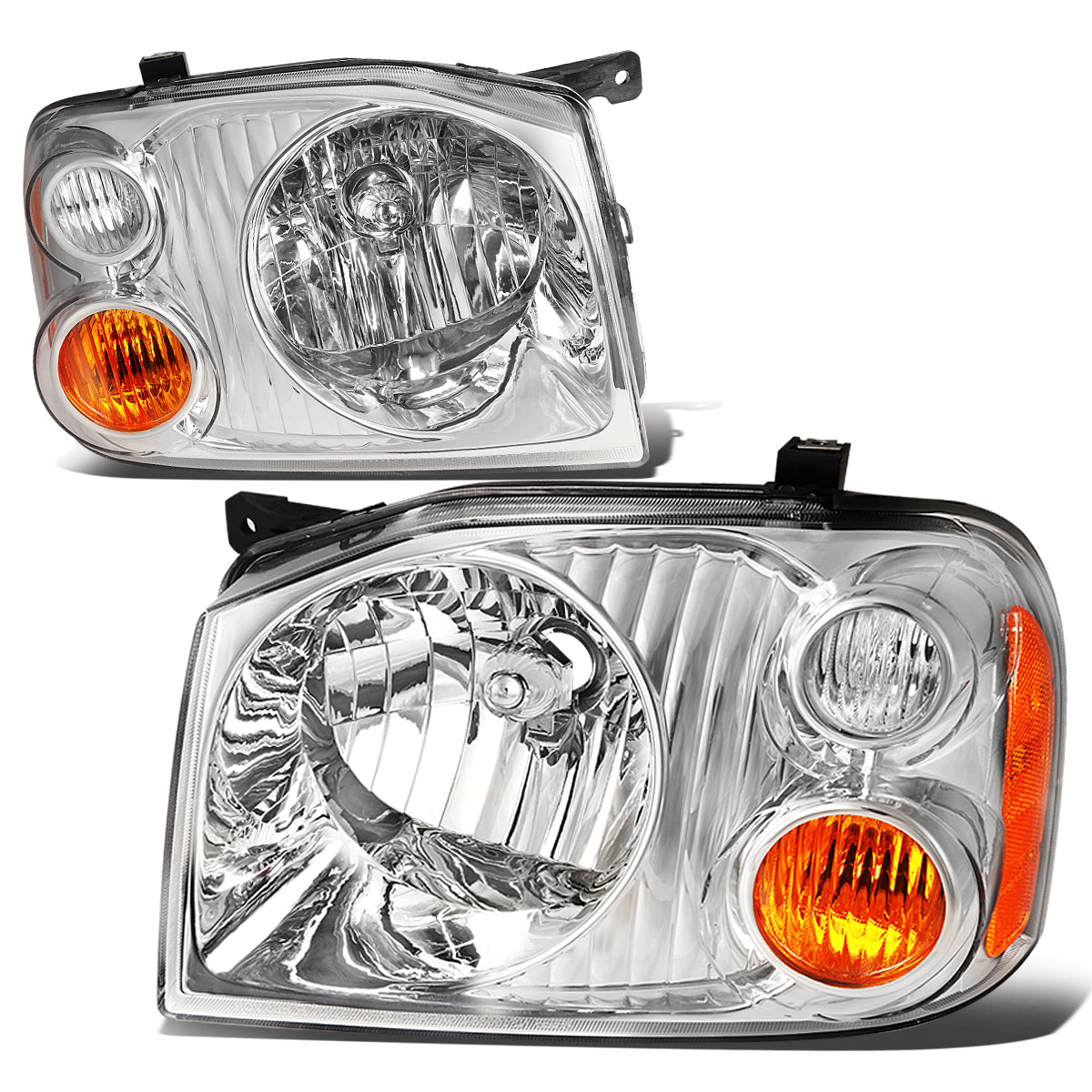 DNA Motoring, 01-04 Nissan Frontier Headlights - Chrome Housing Amber Corner