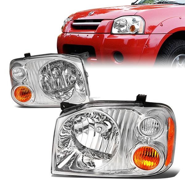 DNA Motoring, 01-04 Nissan Frontier Headlights - Chrome Housing Amber Corner