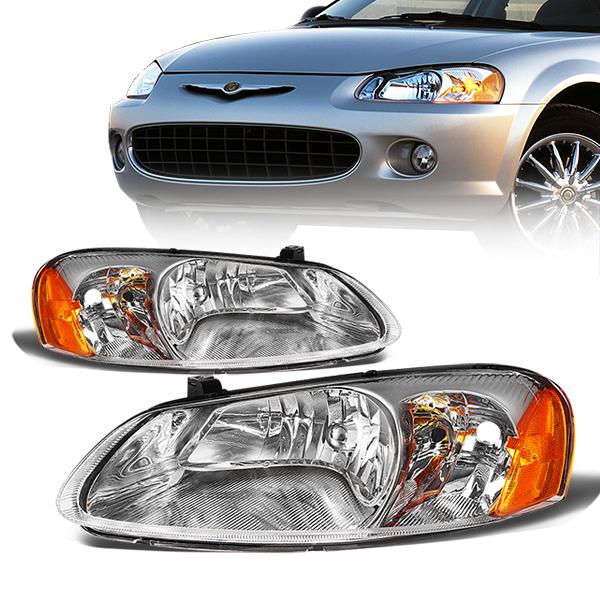 DNA Motoring, 01-06 Dodge Stratus Sedan Chrysler Sebring Convertible Headlights - Chrome Housing Amber Corner