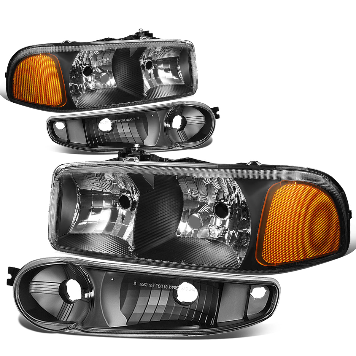 DNA Motoring, 01-07 GMC Sierra Yukon XL 1500 Denali Headlights+Bumper Lamp - Black Housing Amber Corner