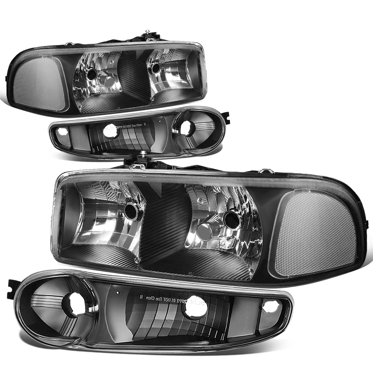 DNA Motoring, 01-07 GMC Sierra Yukon XL 1500 Denali Headlights+Bumper Lamp - Black Housing Clear Corner