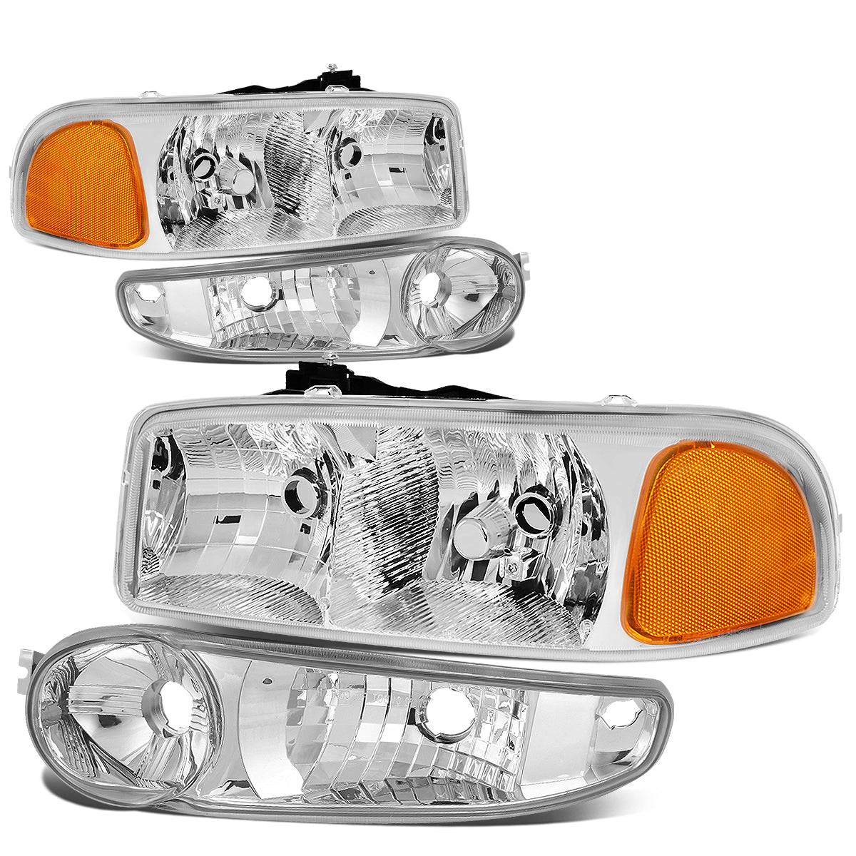 DNA Motoring, 01-07 GMC Sierra Yukon XL 1500 Denali Headlights+Bumper Lamp - Chrome Housing Amber Corner