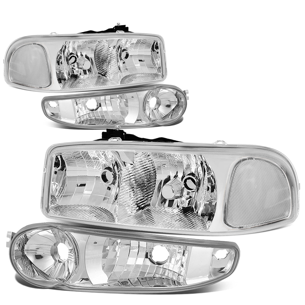 DNA Motoring, 01-07 GMC Sierra Yukon XL 1500 Denali Headlights+Bumper Lamp - Chrome Housing Clear Corner