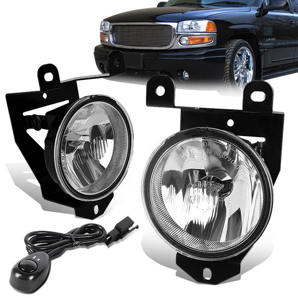 DNA Motoring, 01-09 GMC Yukon XL Sierra 1500 Denali Clear Lens Fog Lights - w/Switch+Bulbs