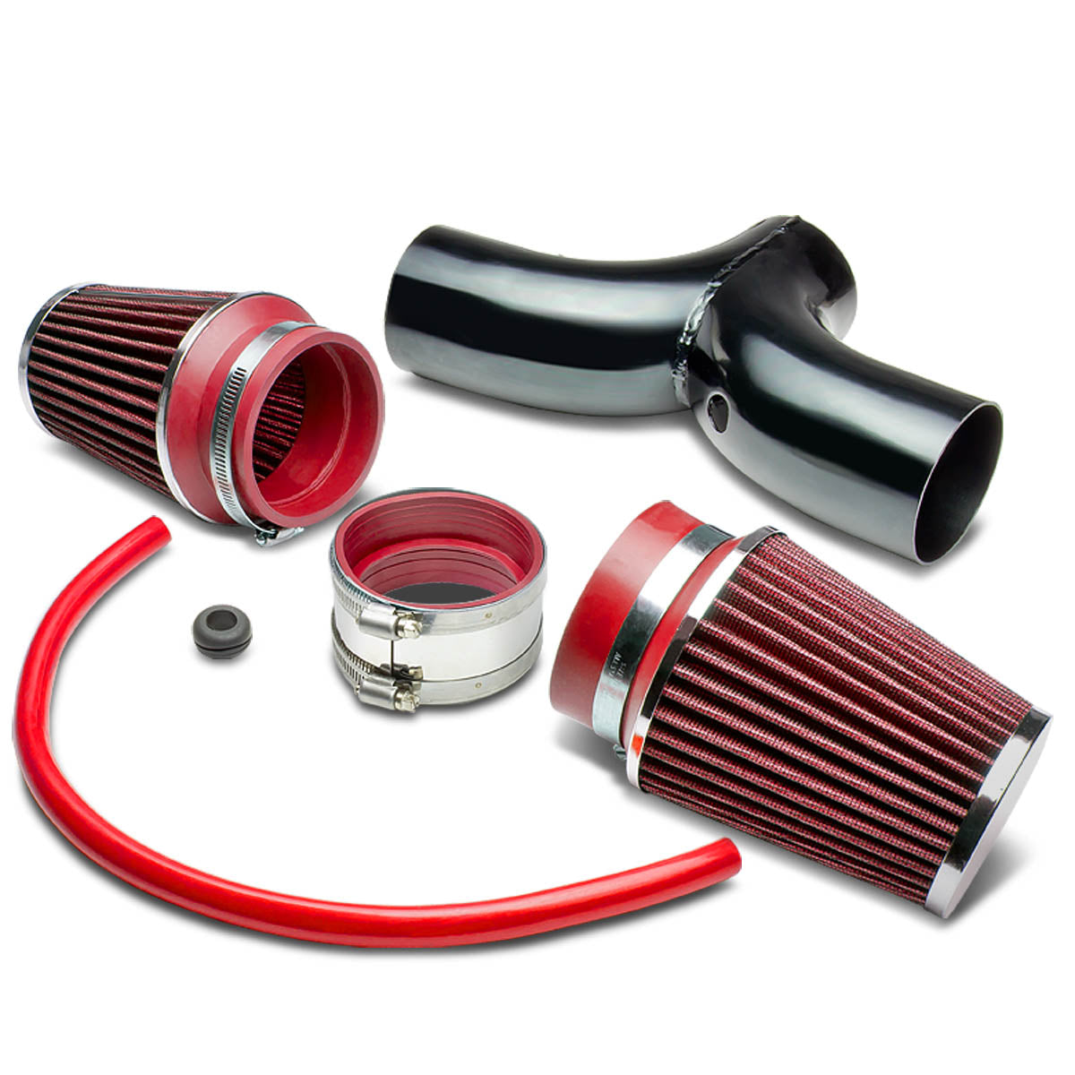 J2 Engineering, 02-09 Dodge Ram Jeep Grand Cherokee Aluminum Short Ram Air Intake w/Heat Shield+Filter