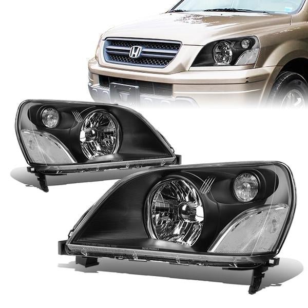 DNA Motoring, 03-05 Honda Pilot Headlights - Black Housing Clear Corner