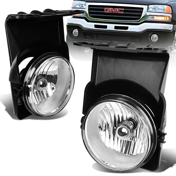 DNA Motoring, 03-06 GMC Sierra 1500 2500 HD 3500 Clear Lens Fog Lights - w/Light Bulbs