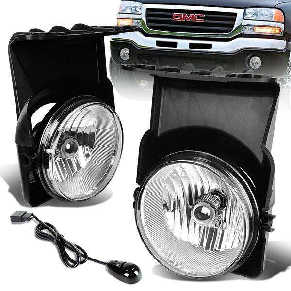 DNA Motoring, 03-07 GMC Sierra 1500 2500 3500 Classic Clear Lens Fog Lights - w/Switch