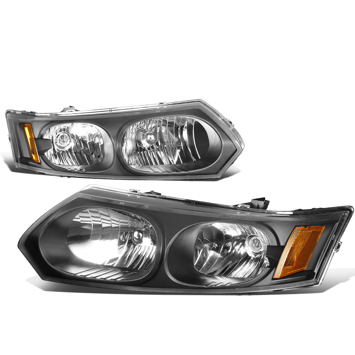 DNA Motoring, 03-07 Saturn Ion Sedan Headlights - Black Housing Amber Corner