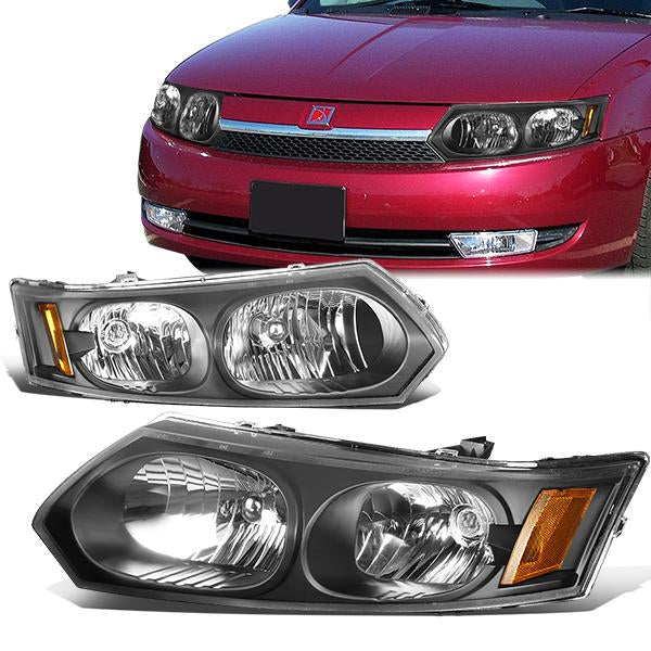 DNA Motoring, 03-07 Saturn Ion Sedan Headlights - Black Housing Amber Corner