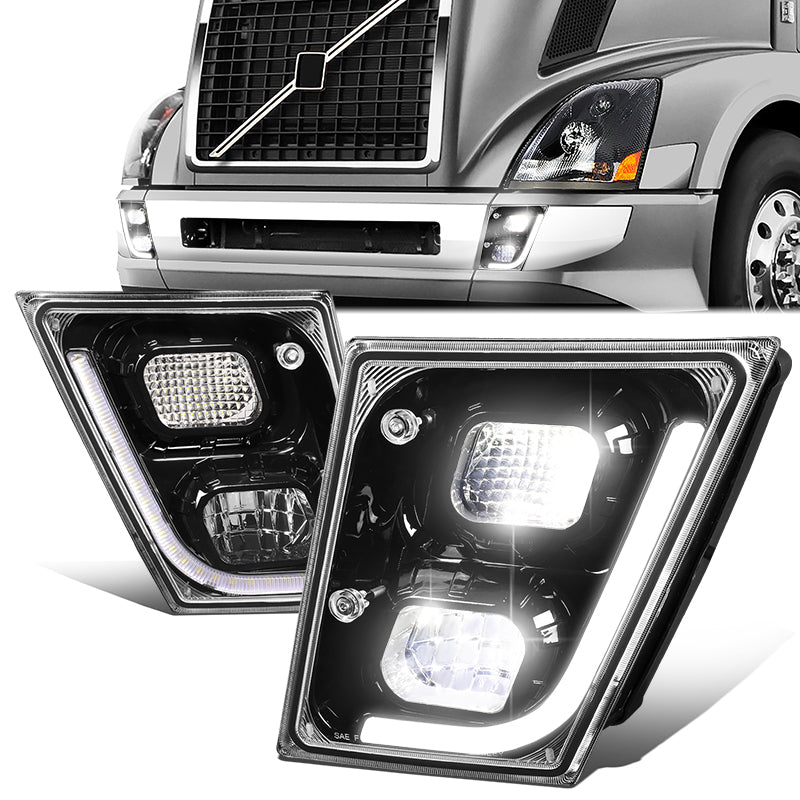 DNA Motoring, 03-17 Volvo VN VNL VNM VNX Black Housing 3D LED Fog Lights