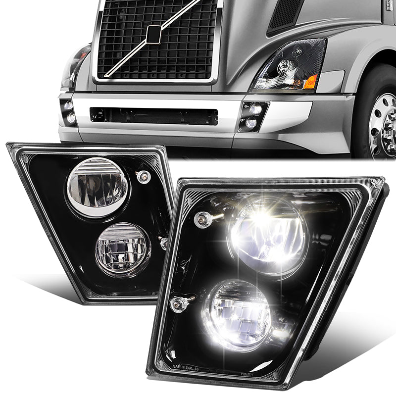 DNA Motoring, 03-17 Volvo VN VNL VNM VNX Black Housing LED Fog Lights