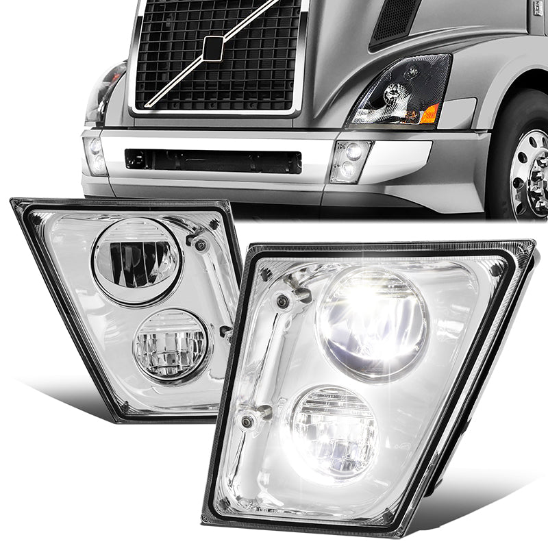 DNA Motoring, 03-17 Volvo VN VNL VNM VNX Chrome Housing LED Fog Lights