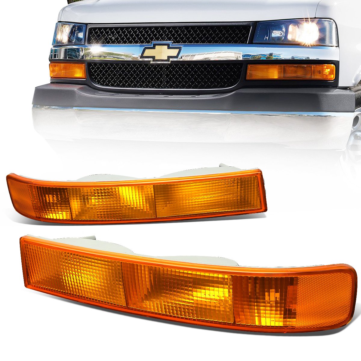 Nuvision Lighting, 03-20 Chevy Express GMC Savana 1500-4500 Turn Signal Bumper Lights - Amber