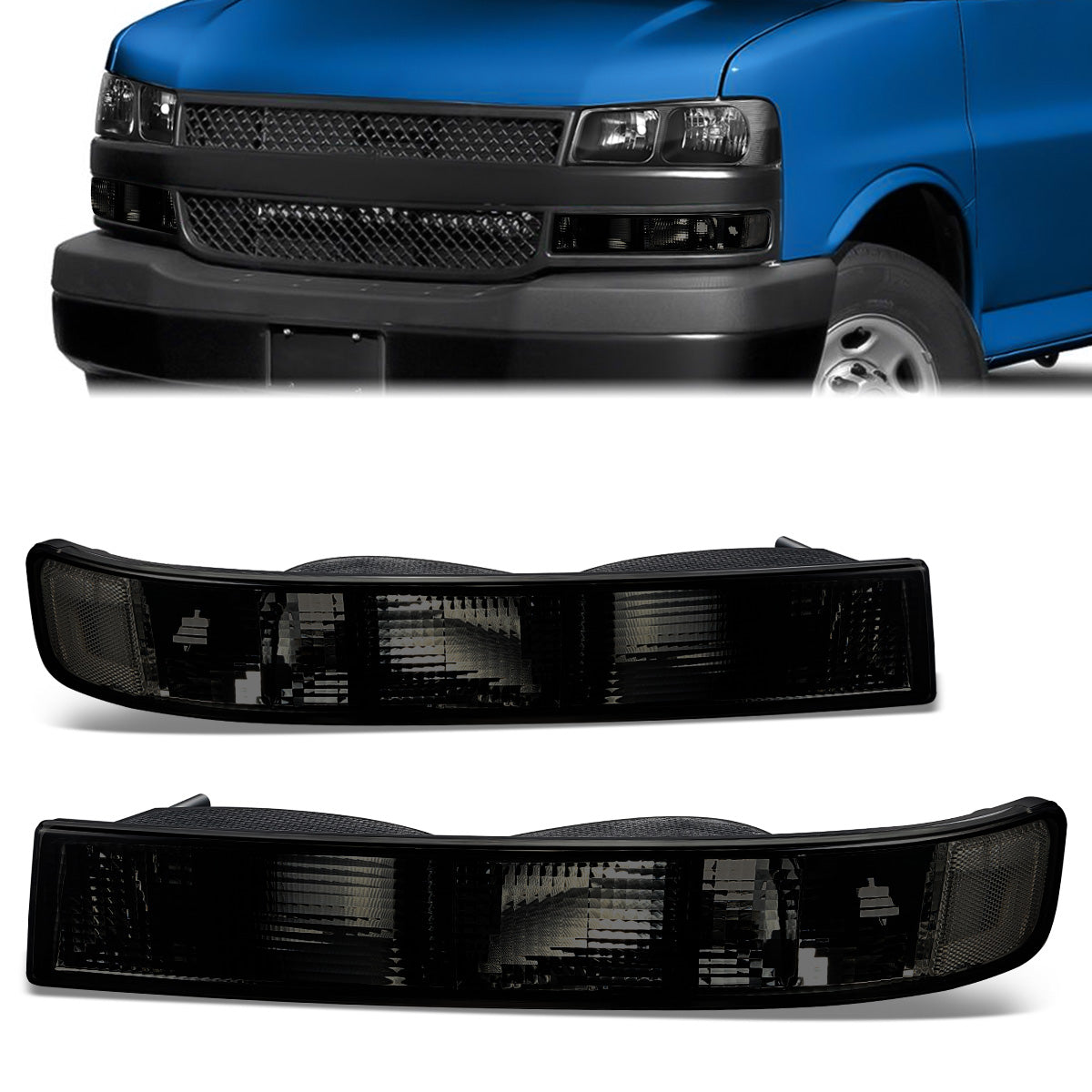 Nuvision Lighting, 03-22 Chevrolet Express GMC Savana 1500 2500 3500 Turn Signal Parking Lights - Smoked