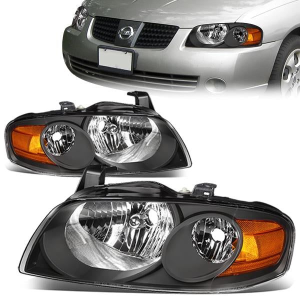 DNA Motoring, 04-06 Nissan Sentra Headlights - Black Housing Amber Corner