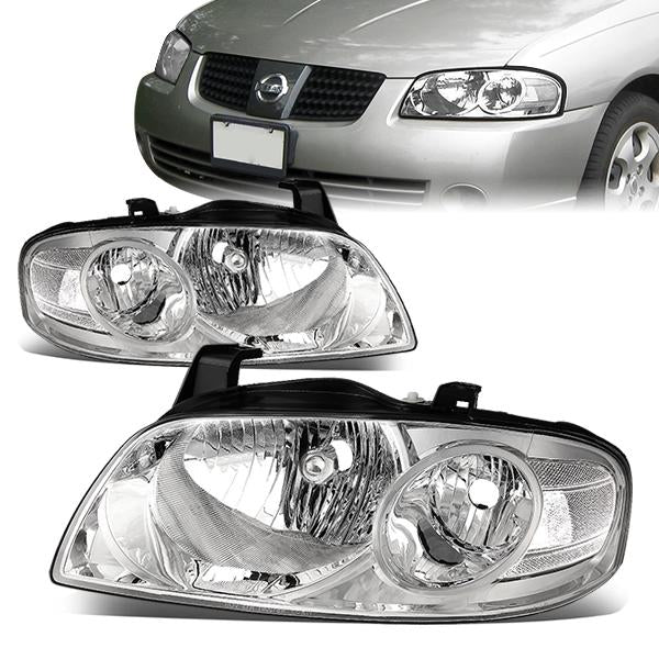 DNA Motoring, 04-06 Nissan Sentra Headlights - Chrome Housing Clear Corner