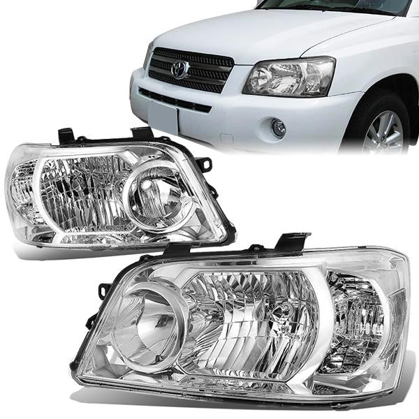 DNA Motoring, 04-06 Toyota Highlander Headlights - Chrome Housing Clear Corner