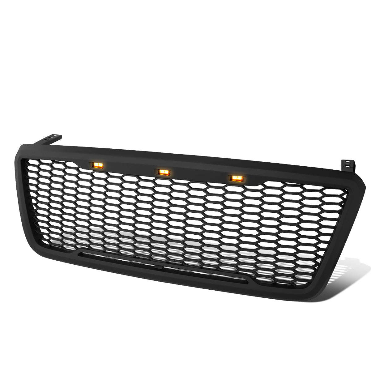 CAAP, 04-08 Ford F-150 Front Grille+LED - Badgeless Honeycomb Mesh - Matte Black