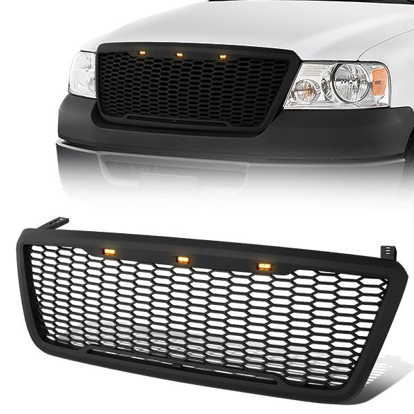 CAAP, 04-08 Ford F-150 Front Grille+LED - Badgeless Honeycomb Mesh - Matte Black