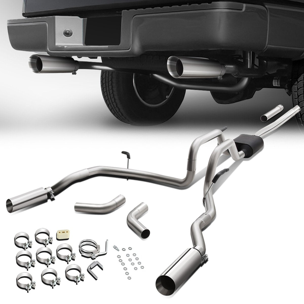 J2 Engineering, 04-08 Ford F150 06-08 Lincoln Mark LT 4.6L 5.4L Cat-Back Exhaust System w/4 in. OD Muffler Tip