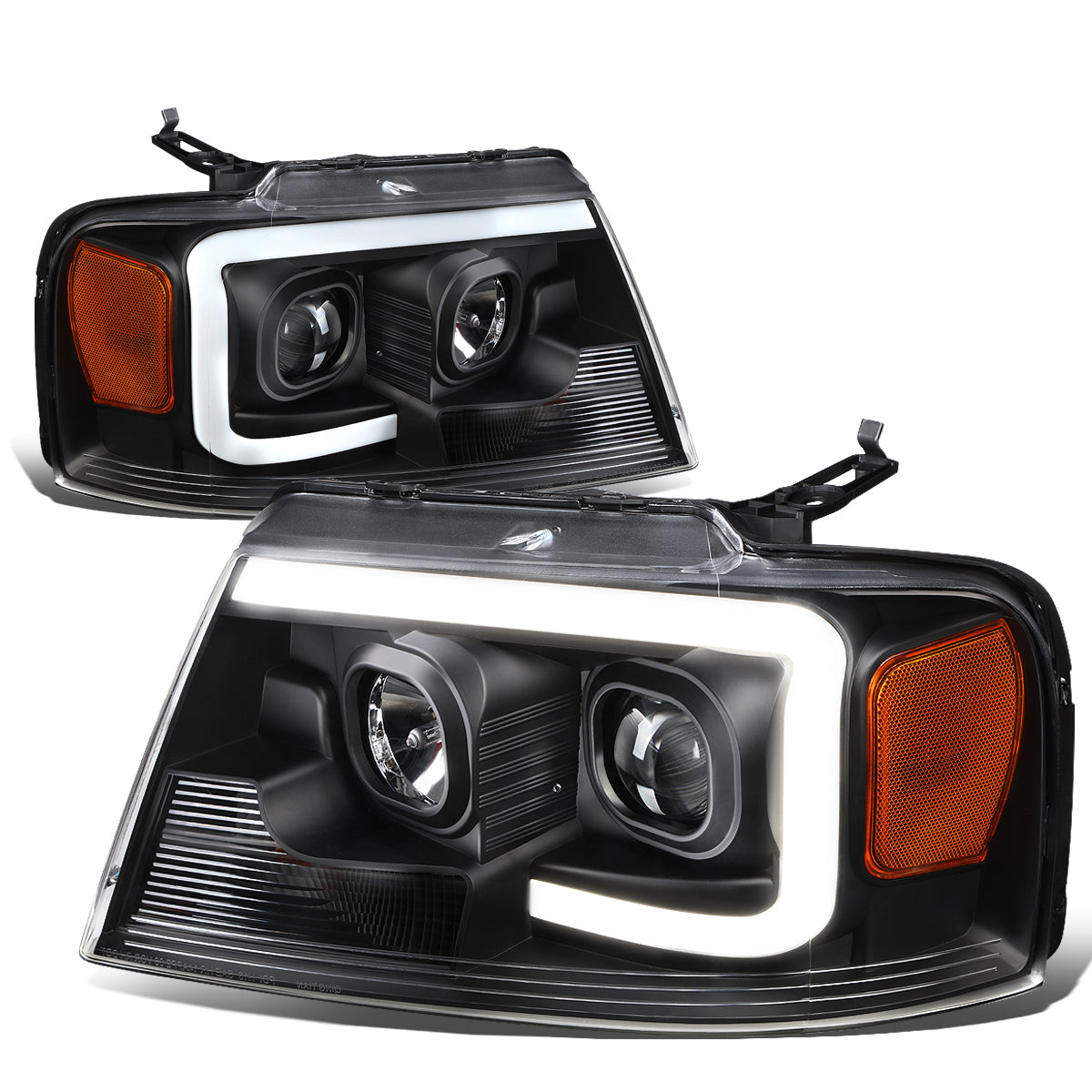 DNA Motoring, 04-08 Ford F150 Lincoln Mark LT LED DRL Projector Headlights - Black Housing Amber Corner