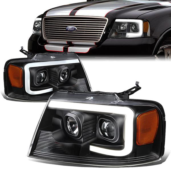 DNA Motoring, 04-08 Ford F150 Lincoln Mark LT LED DRL Projector Headlights - Black Housing Amber Corner