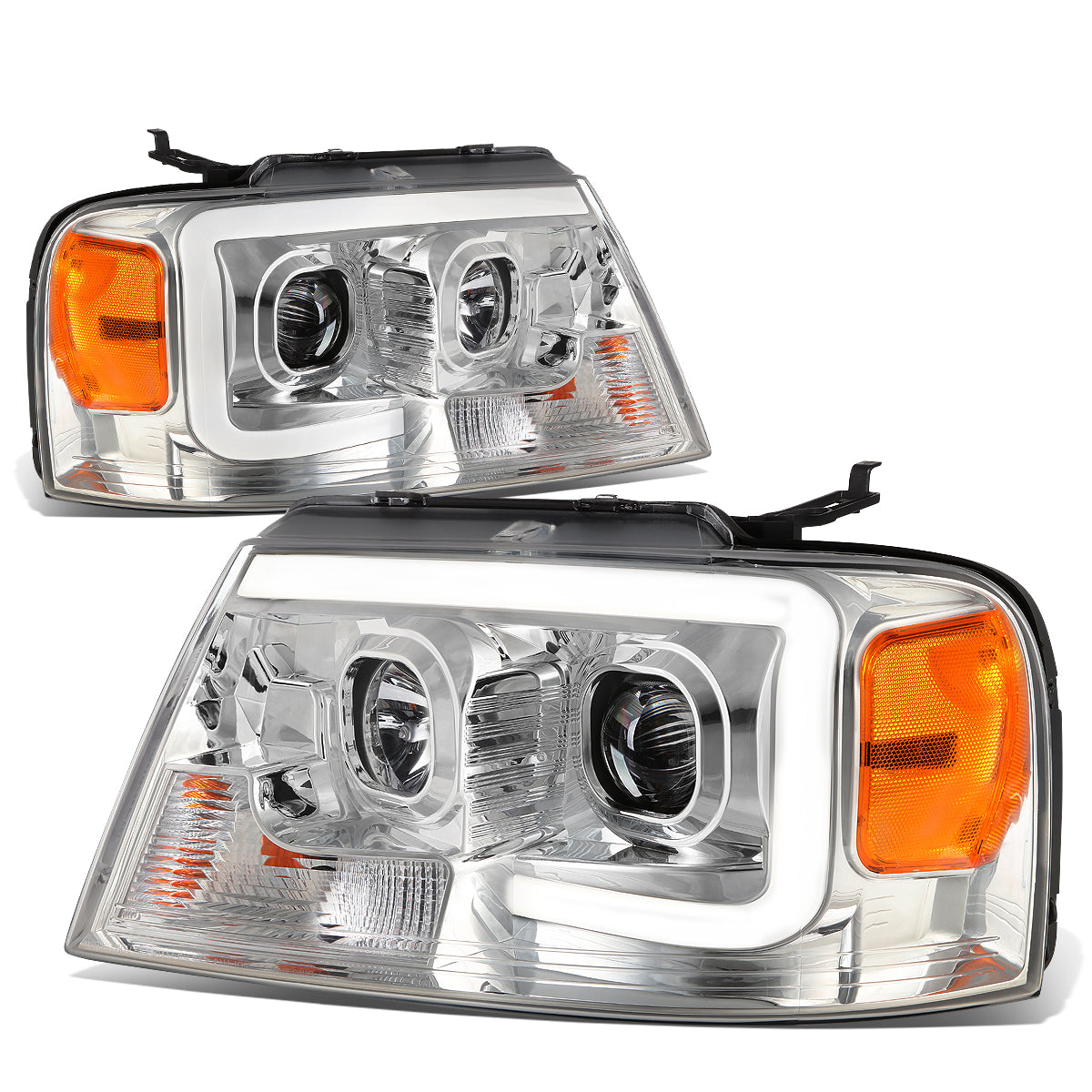 DNA Motoring, 04-08 Ford F150 Lincoln Mark LT LED DRL Projector Headlights - Chrome Housing Amber Corner