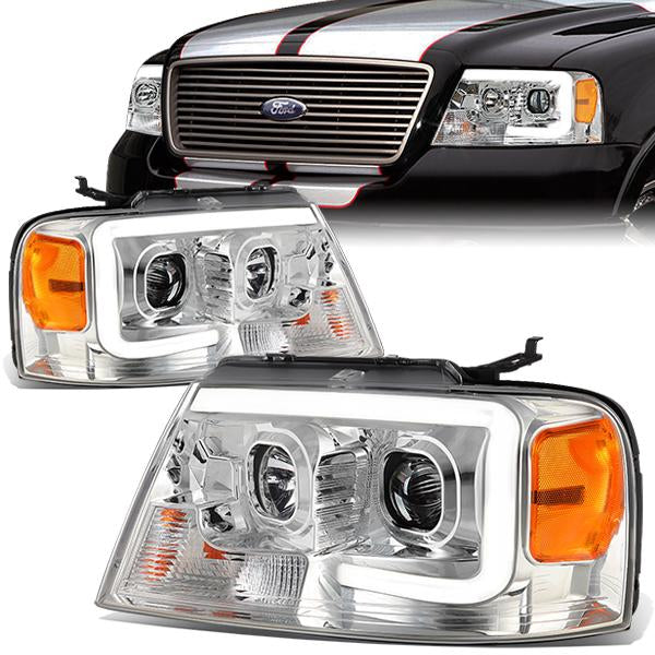 DNA Motoring, 04-08 Ford F150 Lincoln Mark LT LED DRL Projector Headlights - Chrome Housing Amber Corner