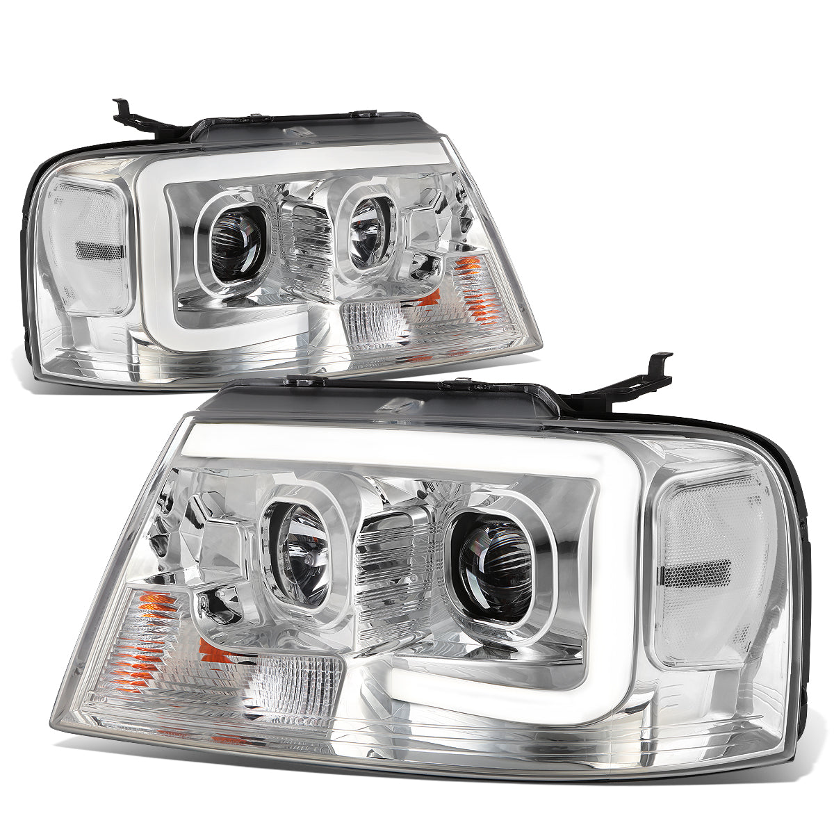 DNA Motoring, 04-08 Ford F150 Lincoln Mark LT LED DRL Projector Headlights - Chrome Housing Clear Corner