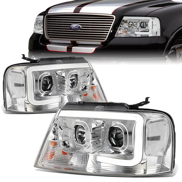 DNA Motoring, 04-08 Ford F150 Lincoln Mark LT LED DRL Projector Headlights - Chrome Housing Clear Corner