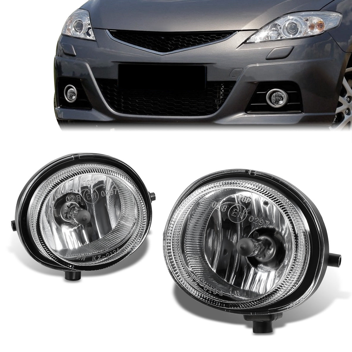 DNA Motoring, 04-16 Mazda 3 06-10 Mazda 5 Clear Lens Fog Lights - w/Light Bulb