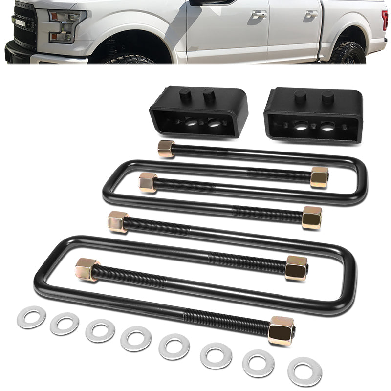 J2 Engineering, 04-22 Ford F150 RWD 2 in. / 4WD 0.5 in. Rear Lift Block Kit+ U-Bolts