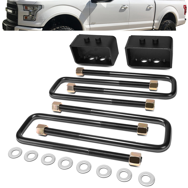 J2 Engineering, 04-22 Ford F150 RWD 3 in. / 4WD 1.5 in. Rear Lift Block Kit+ U-Bolts