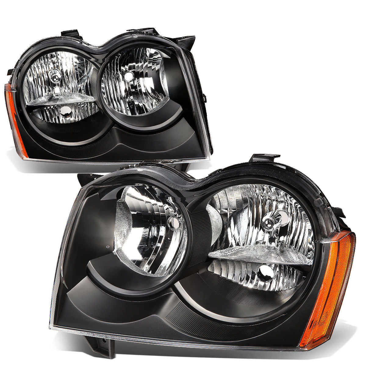 DNA Motoring, 05-07 Jeep Grand Cherokee Headlights - Black Housing Amber Corner