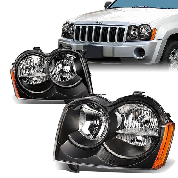 DNA Motoring, 05-07 Jeep Grand Cherokee Headlights - Black Housing Amber Corner