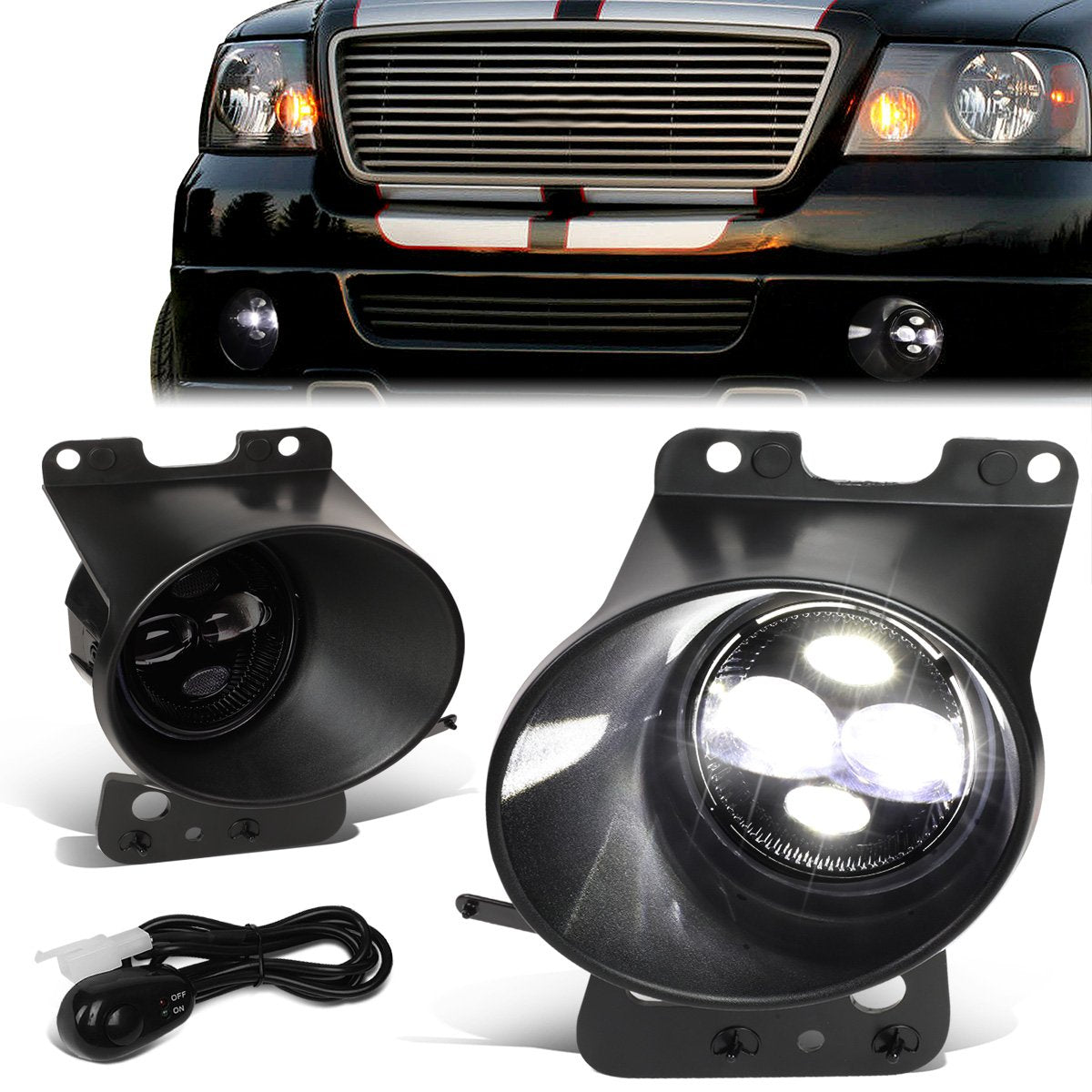 DNA Motoring, 05-08 Ford F150 06-08 Lincoln Mark LT Smoked Lens Projector LED Fog Lights w/Bezel+Switch