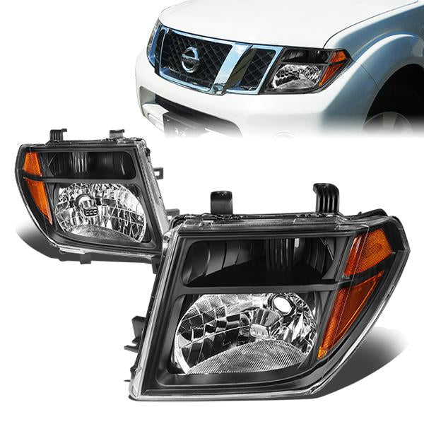 DNA Motoring, 05-08 Nissan Frontier Pathfinder Headlights - Black Housing Amber Corner