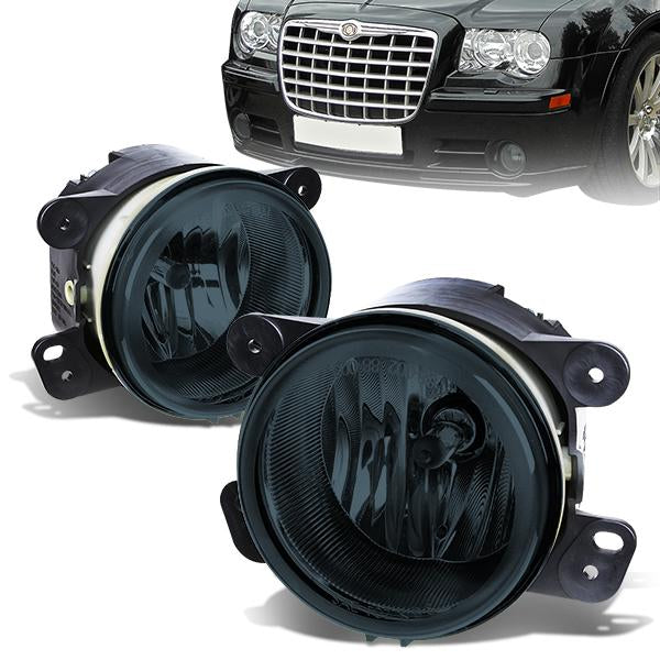 DNA Motoring, 05-10 Chrysler 300 C SRT8 07-18 Jeep Wrangler JK Smoked Lens Fog Lights - w/Light Bulbs