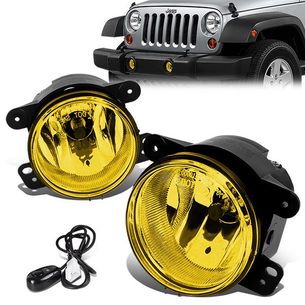 DNA Motoring, 05-10 Chrysler 300 PT Cruiser Journey 07-18 Jeep Wrangler Amber Lens Fog Lights - w/Switch