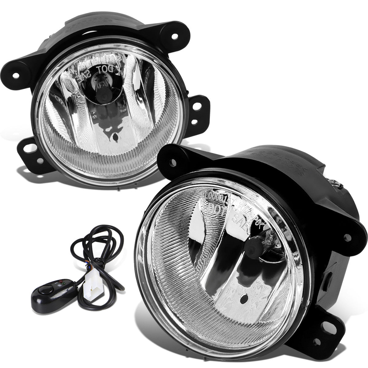 DNA Motoring, 05-10 Chrysler 300 PT Cruiser Journey 07-18 Jeep Wrangler Clear Lens Fog Lights - w/Switch